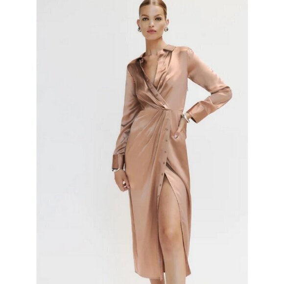 💕REFORMATION💕 Lyon Silk Dress ~ Croissant 8 NWT - Picture 1 of 14